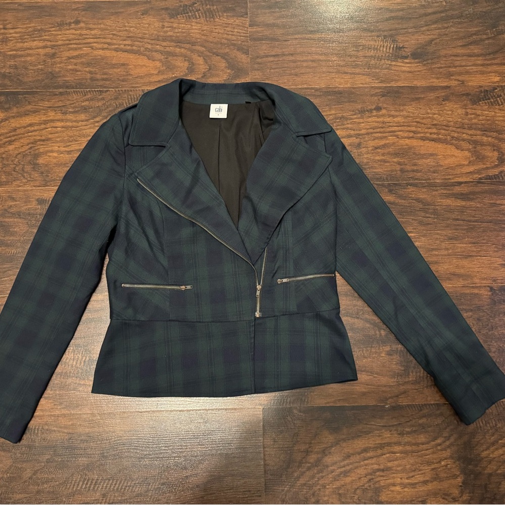 Cabi Tartan Plaid Moto Jacket size 4 green plaid women’s